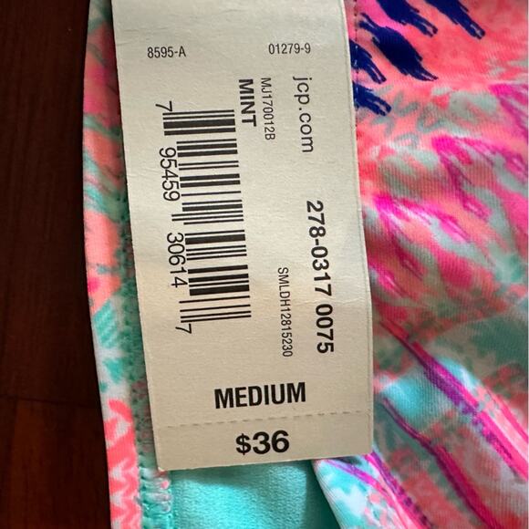 Arizona Jean Swim Beach Bikini Bottom Pink Mint Green Print NWT Medium - Picture 4 of 8